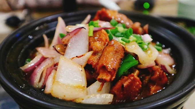 Soy-sauce chicken casserole on a table