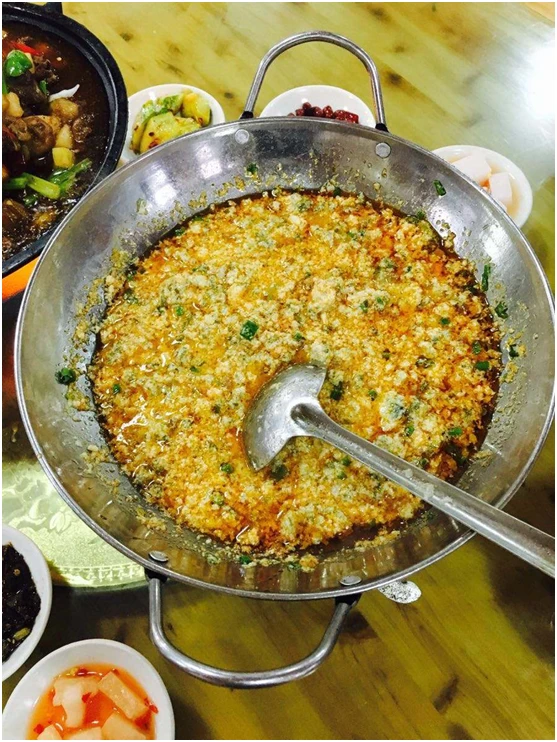 A bowl of hezha, a local soybean dish