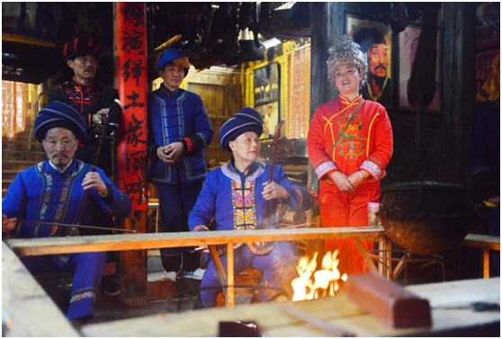 Tujia performers in traditional dress