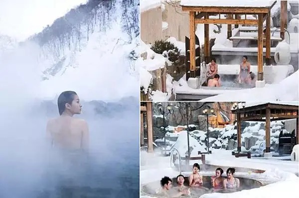 Vapor que se eleva de una fuente termal al aire libre en invierno