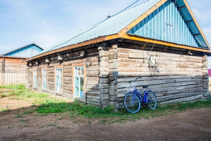 Wooden log houses in a Russian ethnic township