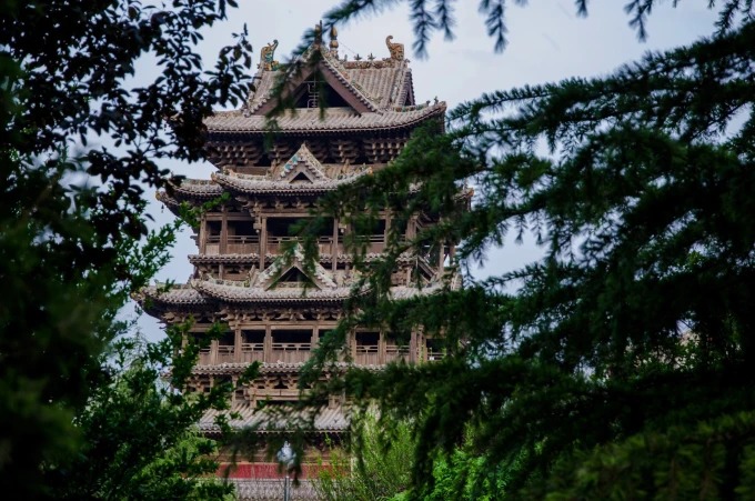 Timber tower of Feiyun Pavilion in Wanrong, Shanxi