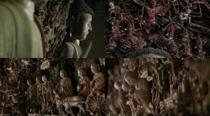 Painted clay figures covering a wall at Shuilu'an
