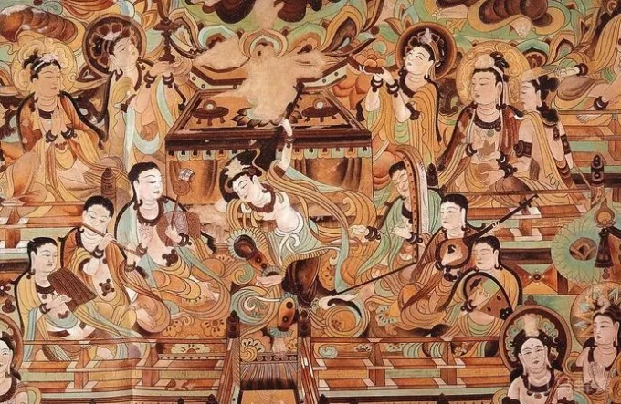Dunhuang mural with figures and decorative detail