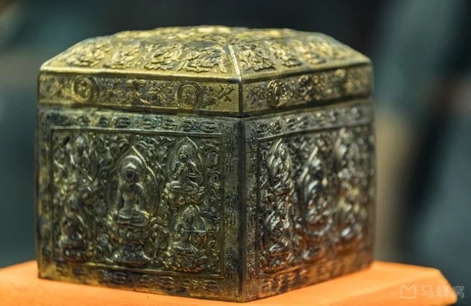 Ornate reliquary caskets displayed in Famen Temple Museum