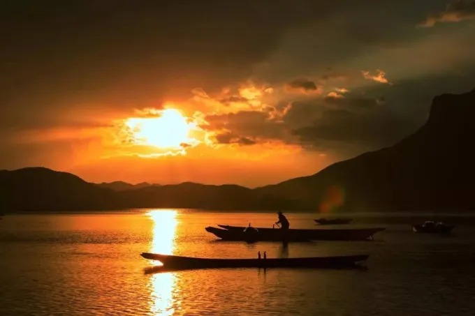 Sunset over Goddess Bay at Lugu Lake