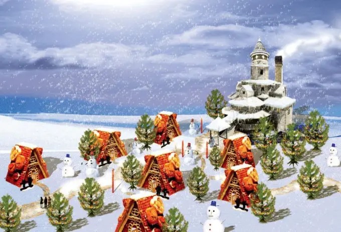 Verschneite Winterlandschaft im arktischen Weihnachtsdorf in Mohe