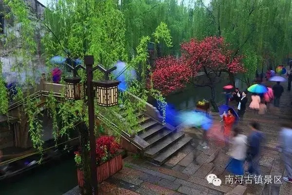 Canals and bridges under spring rain