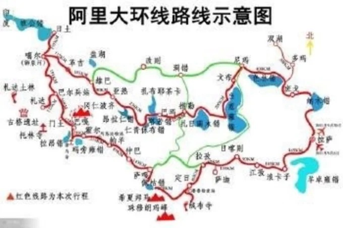 Diagrama da rota do circuito de Ngari pelo oeste do Tibete
