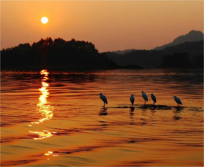 千島湖の夕焼け