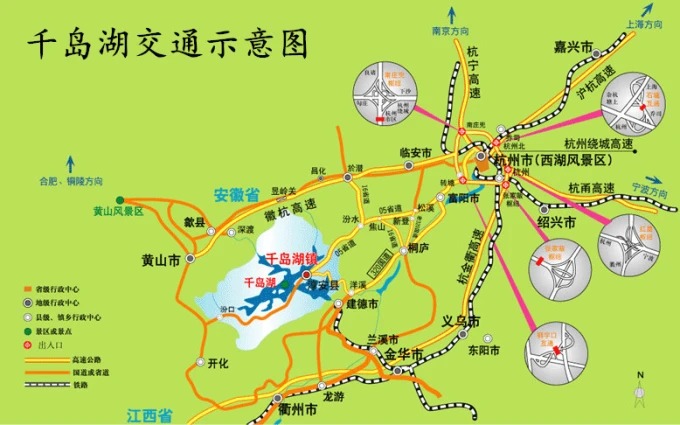 Map of transport routes around Qiandao Lake