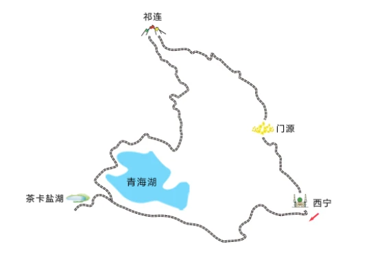 Karte einer dreitägigen Schleife über Qinghai-See, Chaka und Qilian