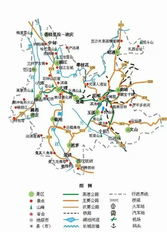 Karte von Yunnan mit den wichtigsten Reiseregionen