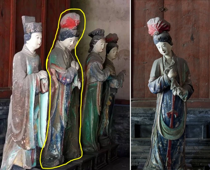 Painted clay figure of a performer in the Goddess Hall
