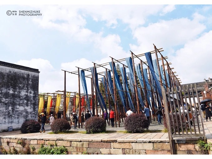 Blue calico cloth drying at a workshop in Wuzhen