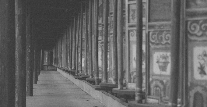 Row of prayer wheels at Kumbum Monastery